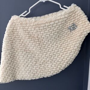 Ivory White Faux Fur Shrug Jacket With Rhinestone Embellishment